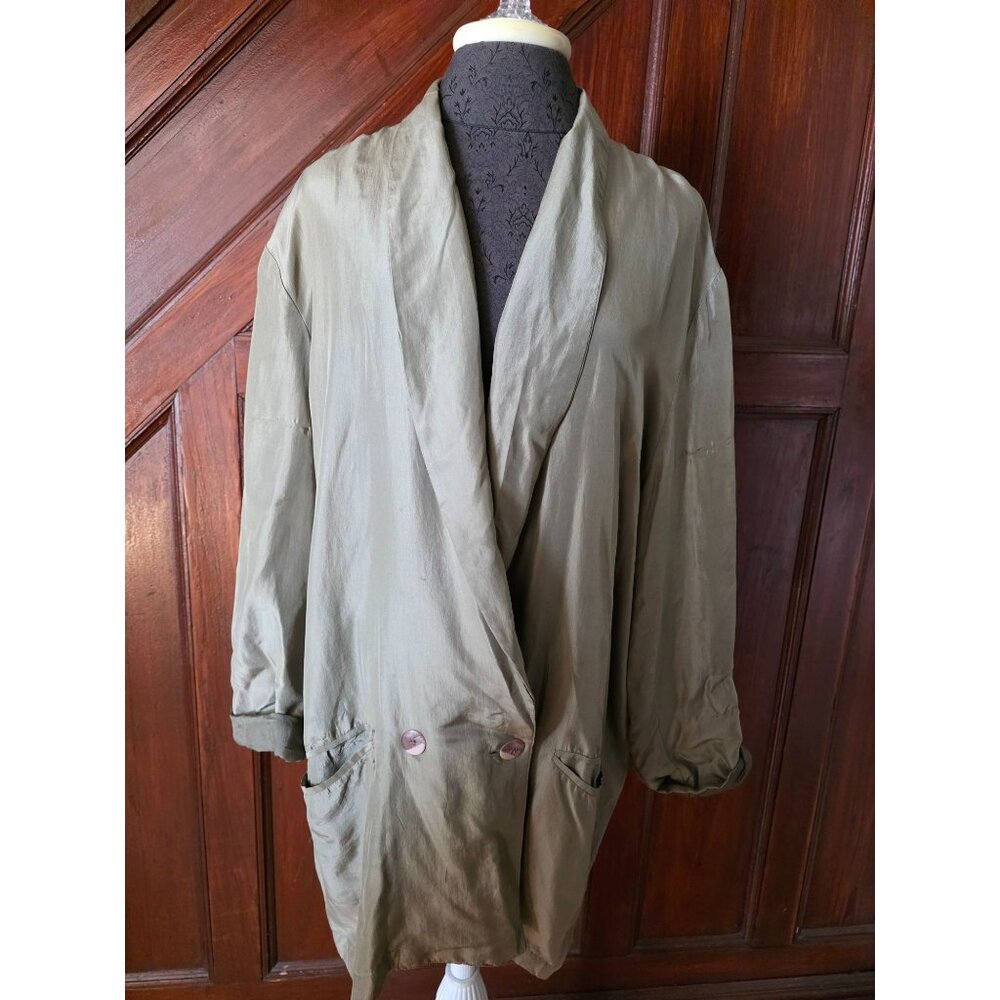 Eight Degrees South Olive Green Silk Blazer Jacket M